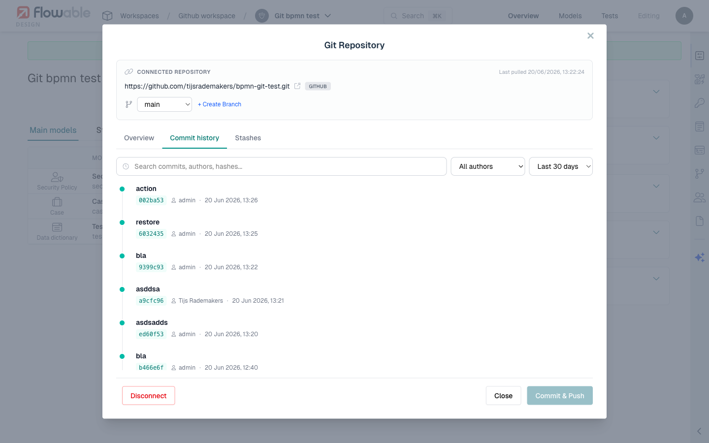 App commit history