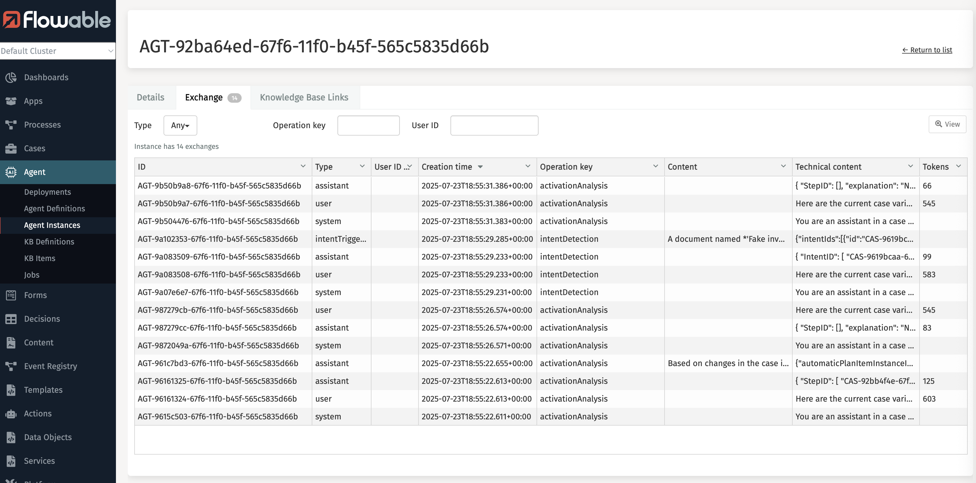 Orchestrator agent example -Exchanges
