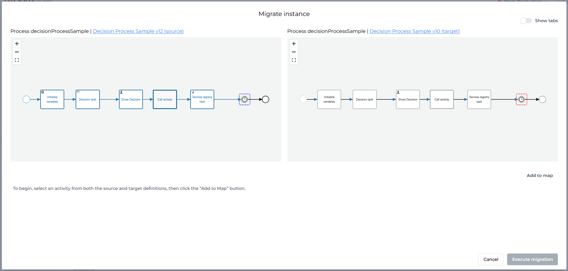 map execution steps screen