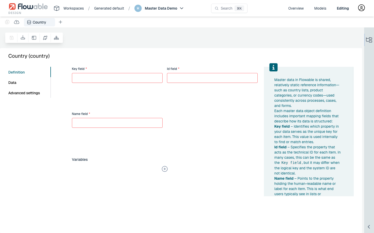 Empty master data editor