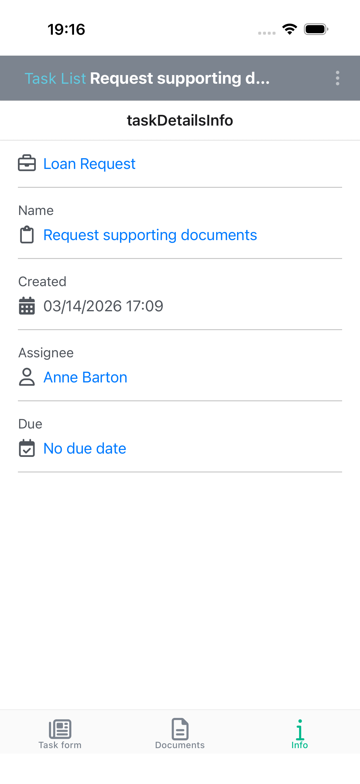 Task info tab